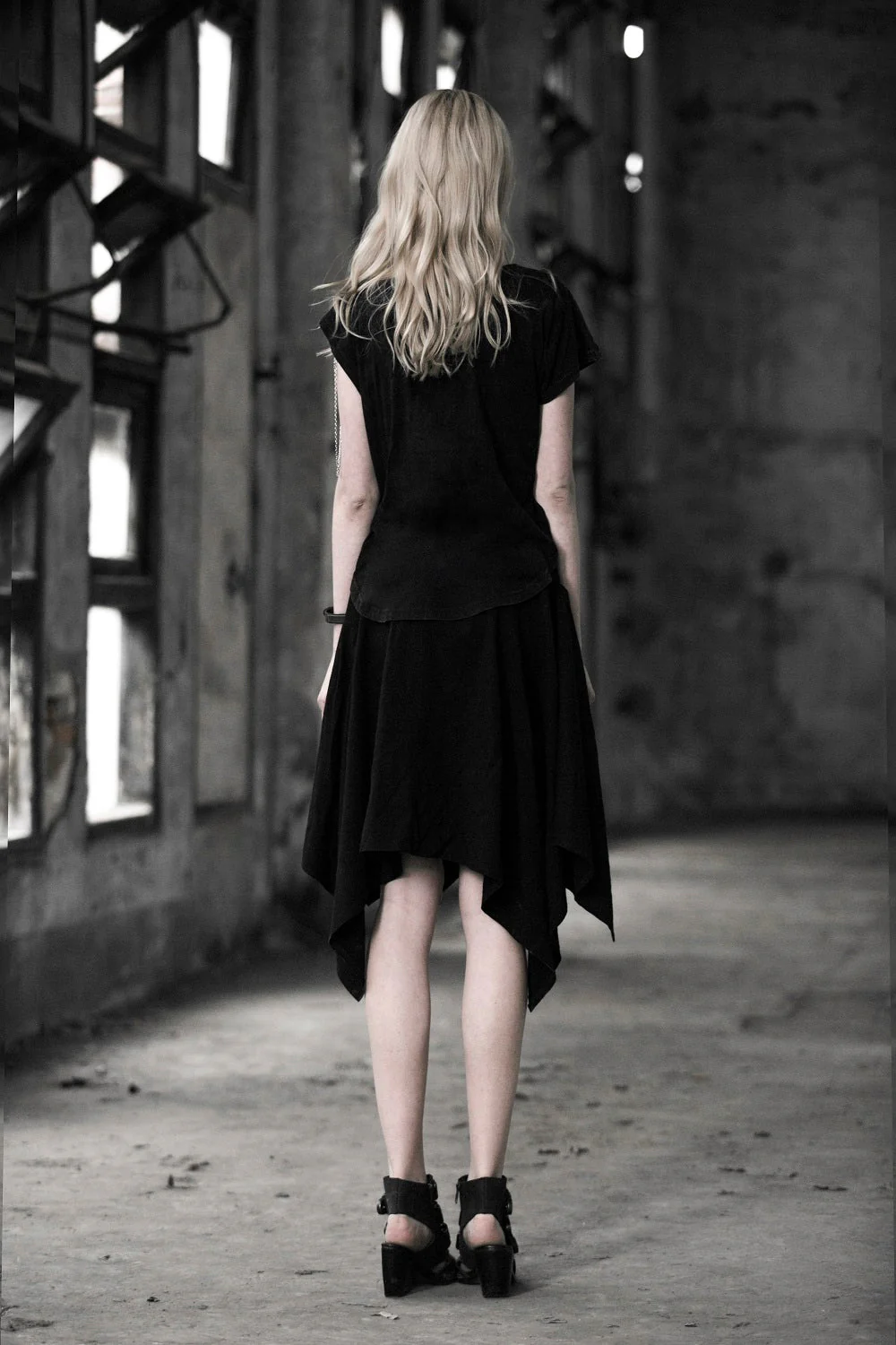 PQ-001 Zipped Adjustment black Gothic Skirt With Irregular Hem - Image 3